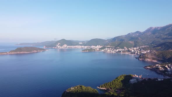 Drone View of Touristic Cities Located in Calm Bay