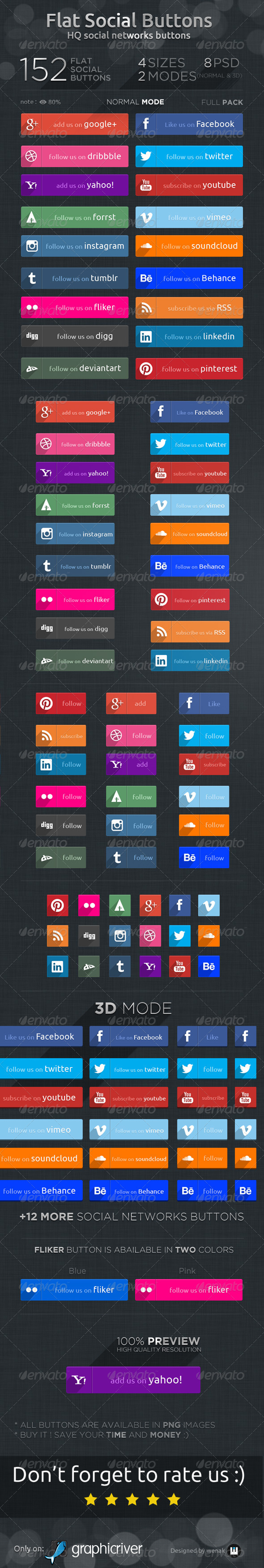 Flat Social Buttons- Social Networks Buttons