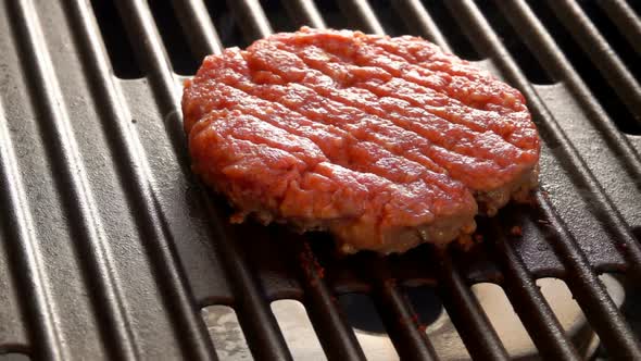 Smoke Rises Above the Cutlet on a Hot Grill