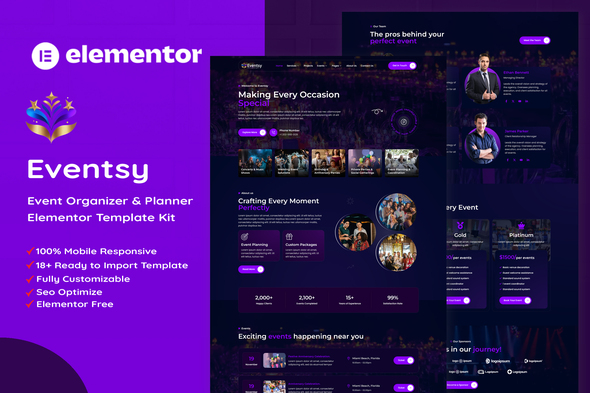 Eventsy - Event Organizer & Planner Elementor Template Kit