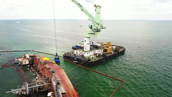 View of an Old Tanker That Ran Aground and Overturned