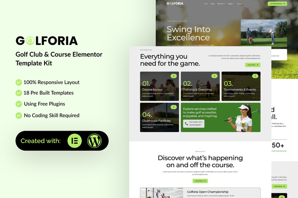 Golforia - Golf Club & Course Elementor Template Kit