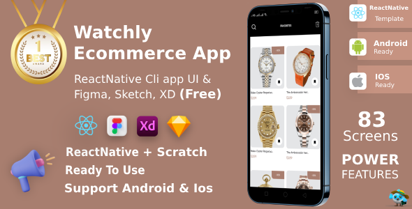 Watchly | ANDROID + IOS + FIGMA | UI Kit | ReactNative | Ecommerce Watch APP