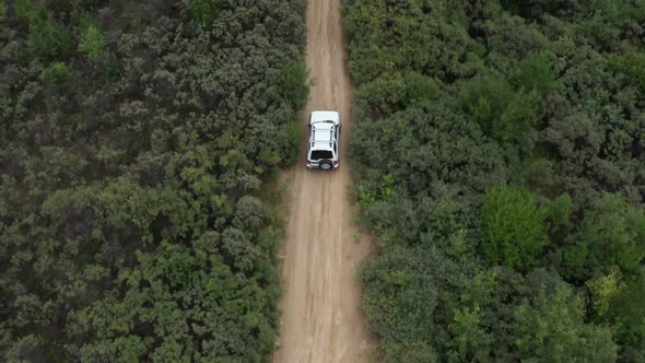 Aerial View of a Car Driving on Sand