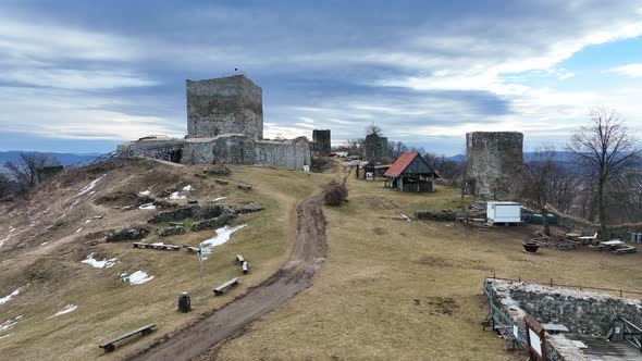 Aerial view of castle in Velky Saris city in Slovakia