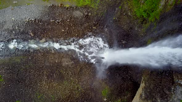 Aerial view of waterfall in Banos, Ecuador.