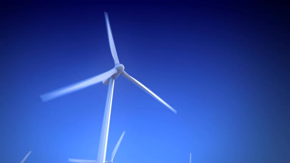 Electricity generating wind turbines spinning around. Loopable animation. HD