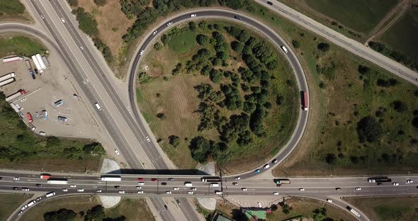 Top Down Aerial View of Transportation Highway Overpass, Ringway, Roundabout