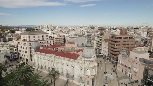 Town hall of Cartagena in Spain. Aerial forward