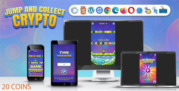 Jump and Collect Crypto ( Construct 3 | C3P | HTML5) Endless Game