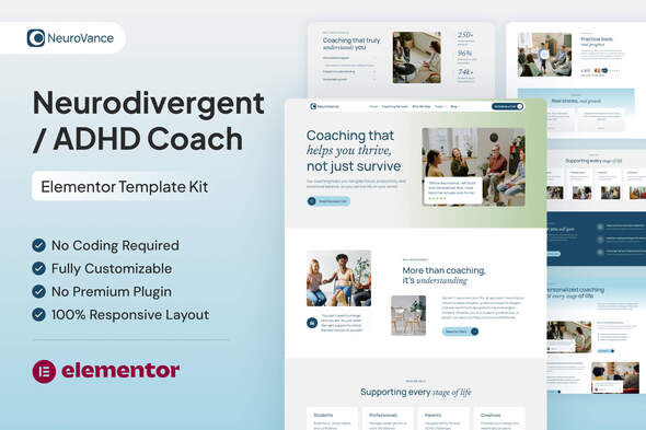NeuroVance - Neurodivergent & ADHD Coach Mental Health Life Coaching Elementor Template Kit