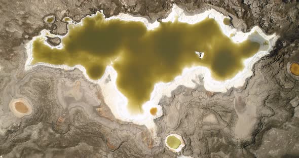 Aerial view of colorful sinkholes, The dead sea, Jordan Rift Valley, Israel.