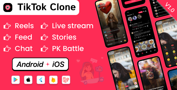 DTTrends – TikTok Clone | Reels, Live Streaming, PK Battle, Story, Feed, Chat | Flutter App