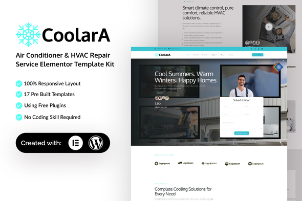 Coolara - Air Conditioner & HVAC Repair Service Elementor Template Kit