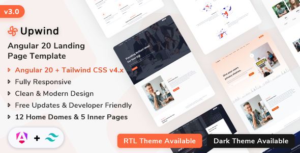 Upwind - Angular 20 Landing Template (Tailwind CSS v4 + Angular 20)