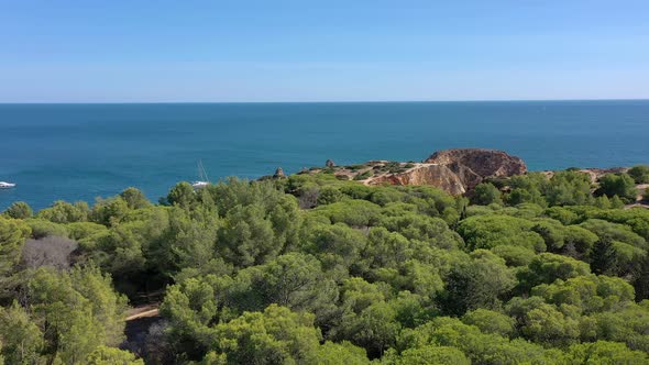 Delightful Aerial View of Portuguese Rocky Beaches Near the City of Portimao