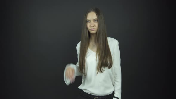 Actress in White Blouse Fixes Long Loose Flowing Hair