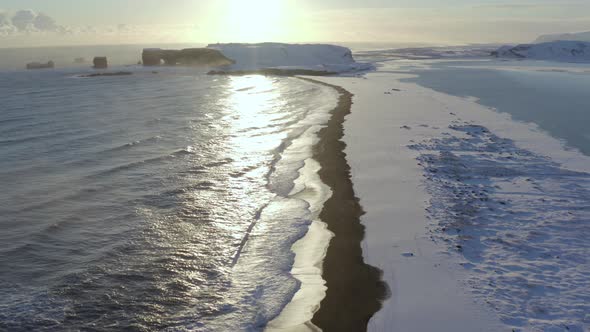 The Black Sand Beach and Incredible Landscape of Iceland Seen From The Air