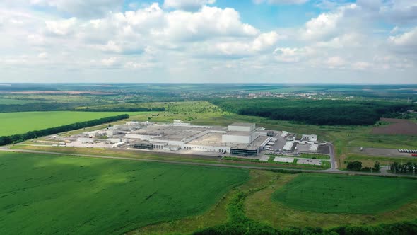 Logistics center in industrial zone from above