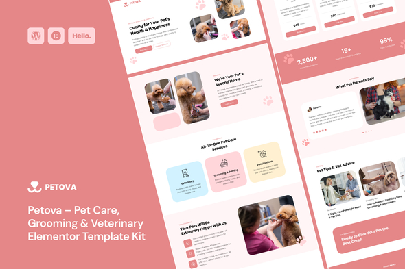Petova – Pet Care Grooming & Veterinary Elementor Template Kit