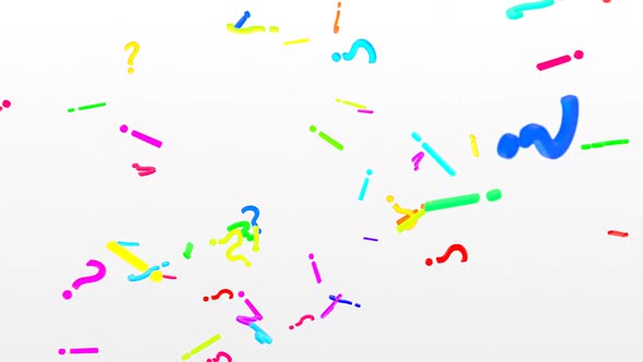 Colorful 3D Question Marks and Exclamation Points Falling in Slow Motion - 1080p