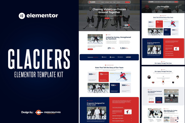 Glaciers - Hockey Team & Sports Club Elementor Pro Template Kit