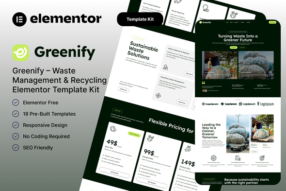 Greenify – Waste Management & Recycling Elementor Template Kit