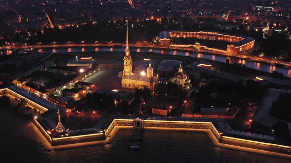 Aerial Night View of Peter and Paul Fortress