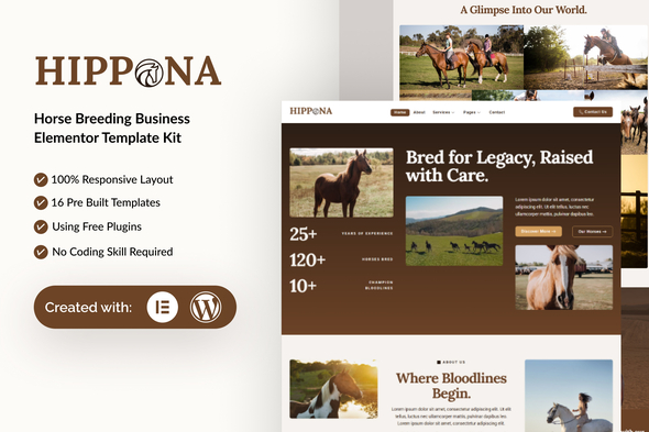 Hippona - Horse Breeding Business Elementor Template Kit