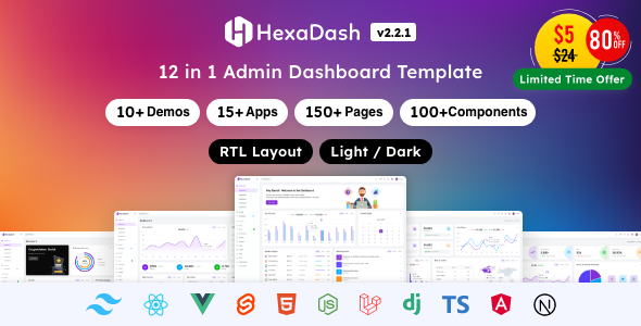 HexaDash โ Multipurpose Admin Dashboard Template (Svelte, React, Vue, Angular, Laravel & More)
