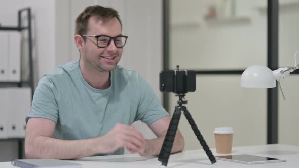 Young Man Recording Video Smartphone Blogging