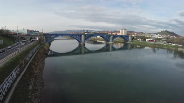 Aerial view of Drava River's waterfront