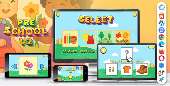 Pre School v2 Game (Construct 3 | C3P | HTML5) Educational Game