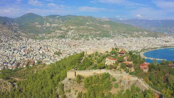 View of Mountain and Alanya Castle of Alanya City Turkey