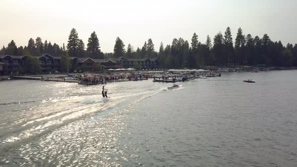 Acrobatic Waterskiing Performance At Lakeside Resort