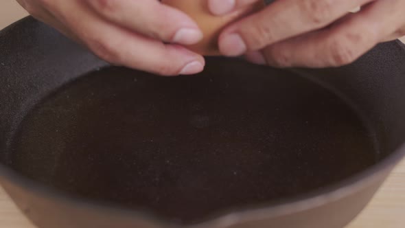 Close up of the fried egg in a pan for breakfast