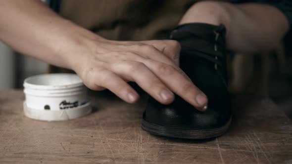 Shoemaker Makes Leather Shoes for Men Sole of Shoe Handmade Craft DIY Process Craftsman Making Boots