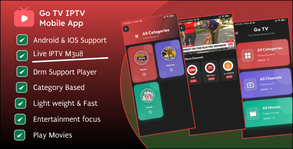 Go TV Live IPTV Flutter App for Android & IOS with admin panel