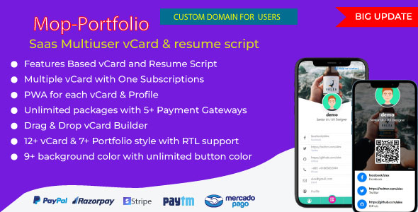 Mop - SaaS vCard / Portfolio / Resume /  Digital Business card