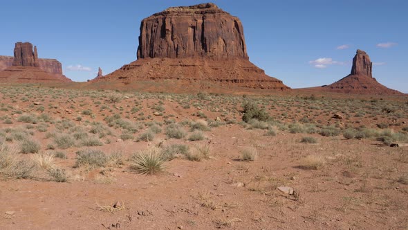 Remains Of Red Sandstone Rock Formations In Monument Valley Usa