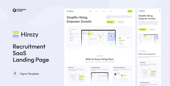Hirezy - Recruitment SaaS Landing Page Figma Template