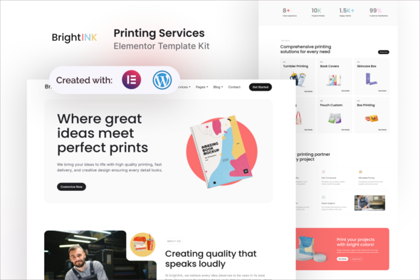 BrightInk – Printing Service Elementor Template Kit