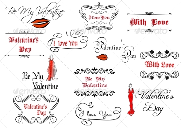 Calligraphic Elements and Headlines for Valentines