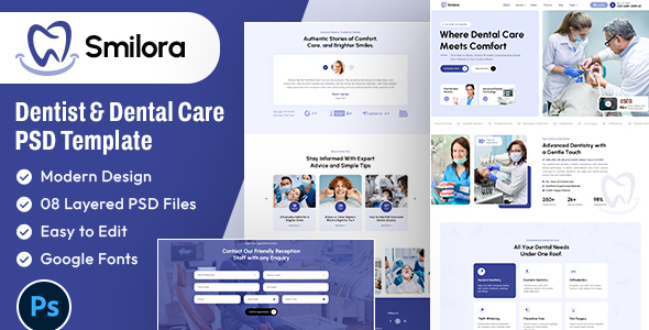 Smilora - Dentist & Dental Care PSD Template
