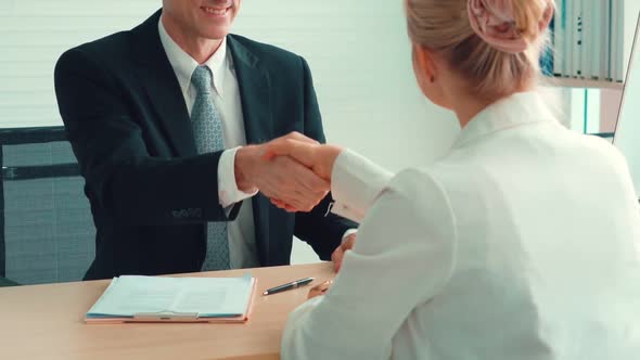 Job Seeker and Manager Handshake in Job Interview