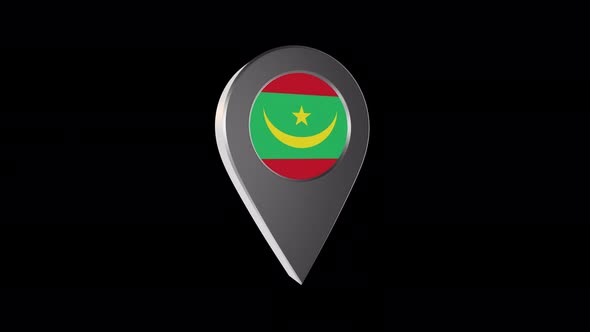 3d Animation Map Navigation Pointer With Mauritania Flag With Alpha Channel  - 4K
