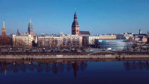 Riga Old Town Aerial 4k