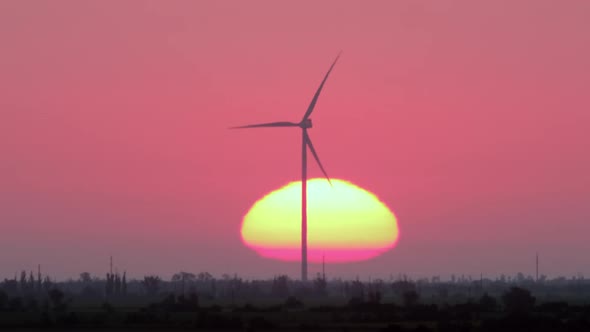 Windmills Farm Energy Production at Sunrise