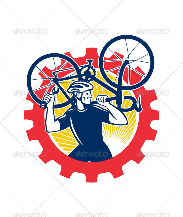 Cyclist Bicycle Mechanic Carrying Bike