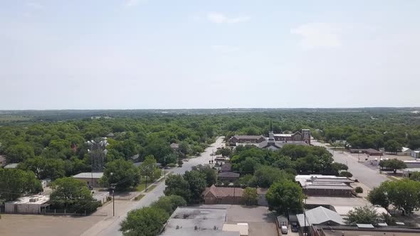 Drone Shot of Small Town USA and Church Steeple